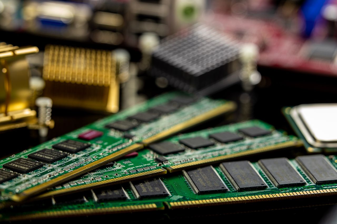 Services Detailed view of RAM sticks and microprocessors on a motherboard.